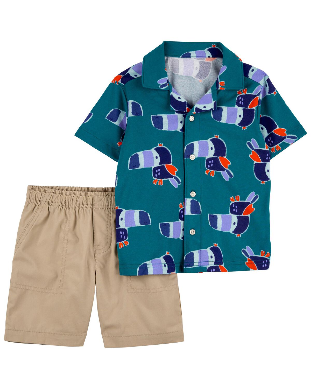 Toddler 2-Piece Bird Button-Front Shirt & Short Set