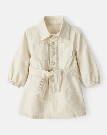 Baby Girl Embroidered Cotton Long-Sleeve Dress - White, 