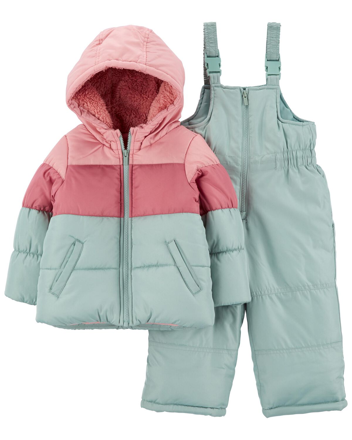 Olive/Pink Toddler 2Piece Colorblock Snowsuit