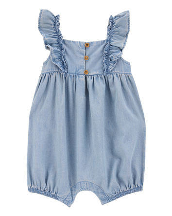 Baby Girl Chambray Flutter Romper, 