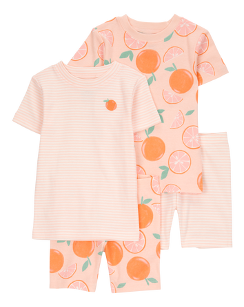 Toddler Orange Print Snug Fit Cotton 4-Piece Pajamas, 