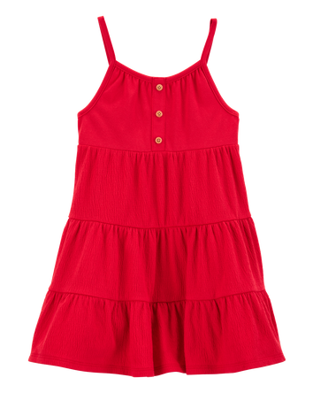 Toddler Textured Knit Tank  Button-Front Dress - Red, 