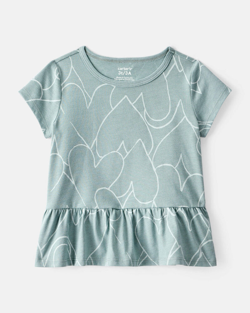 Toddler Girl Heart Print Short-Sleeve Peplum Top - Green, image 1 of 3 slides