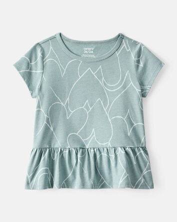 Toddler Girl Heart Print Short-Sleeve Peplum Top - Green, 