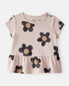 Baby Girl Flower Print Short-Sleeve Peplum Top - Tan, image 1 of 3 slides