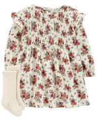 Baby 2-Piece Floral Dress & Sock Set, image 1 of 5 slides