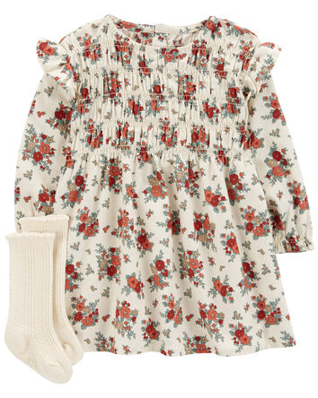 Baby 2-Piece Floral Dress & Sock Set, 