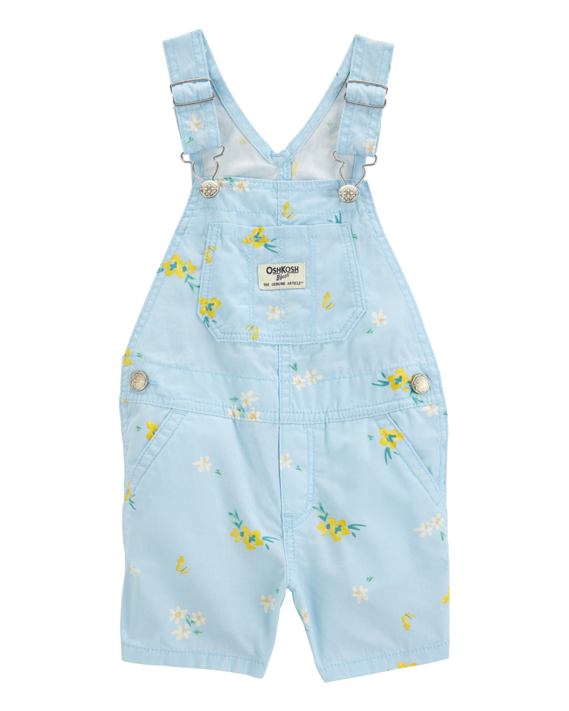 Toddler Girl Floral Shortalls - Blue, image 1 of 4 slides