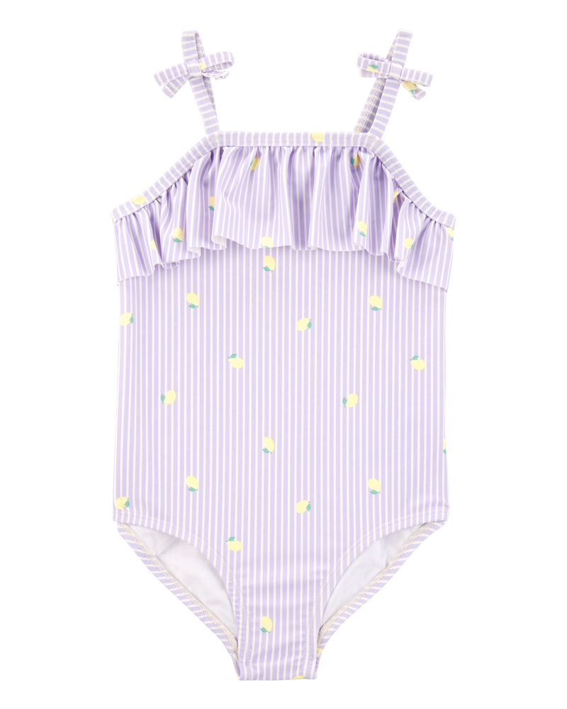 Toddler Girl 1-Piece Striped Lemon Swimsuit - Purple, image 1 of 4 slides