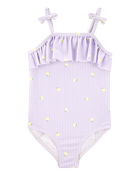 Toddler Girl 1-Piece Striped Lemon Swimsuit - Purple, image 1 of 4 slides