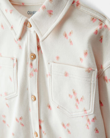 Baby Girl Heart Print Long-Sleeve Flannel Shirt - Cream, 