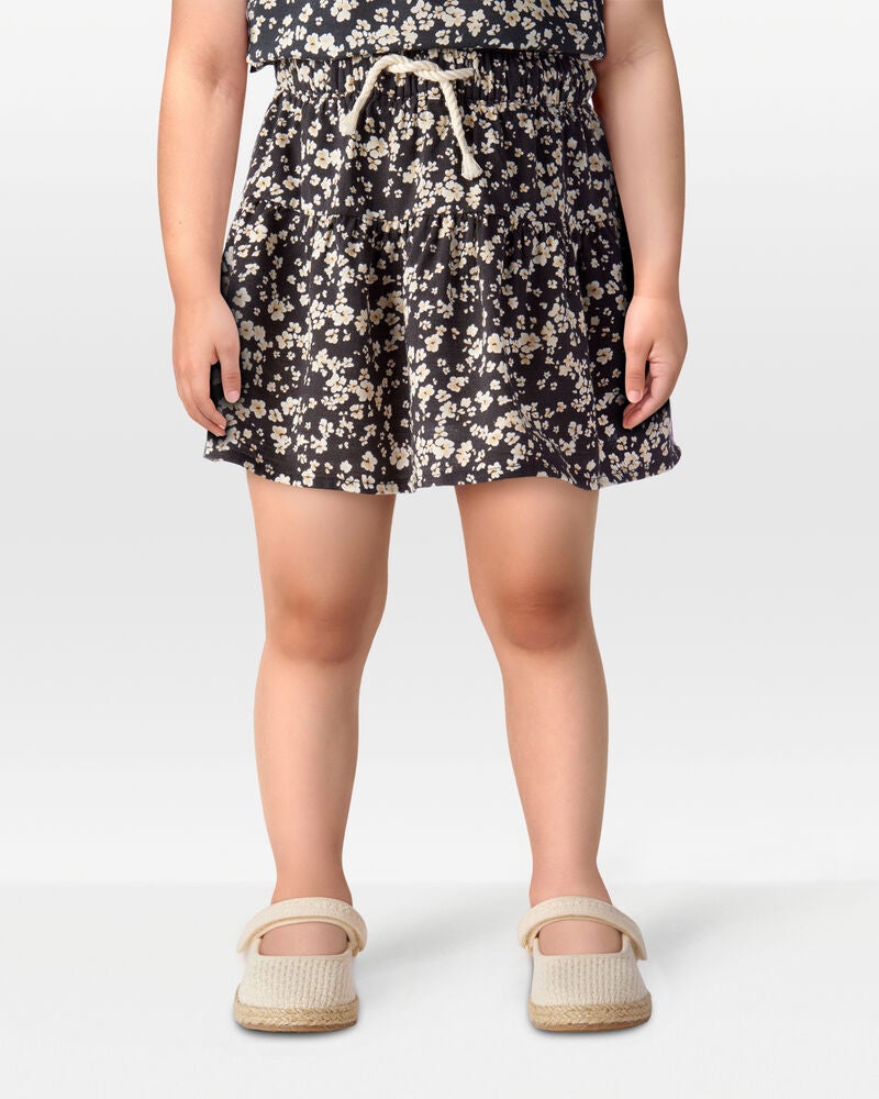 Toddler Floral Linen Look-Alike Drawstring Skirt, image 2 of 5 slides