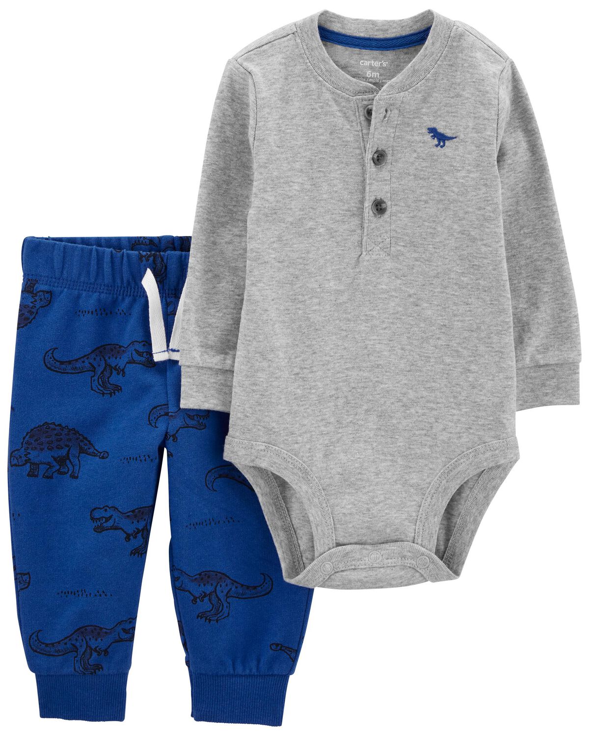 Grey/Blue Baby 2Piece Henley Bodysuit Pant Set