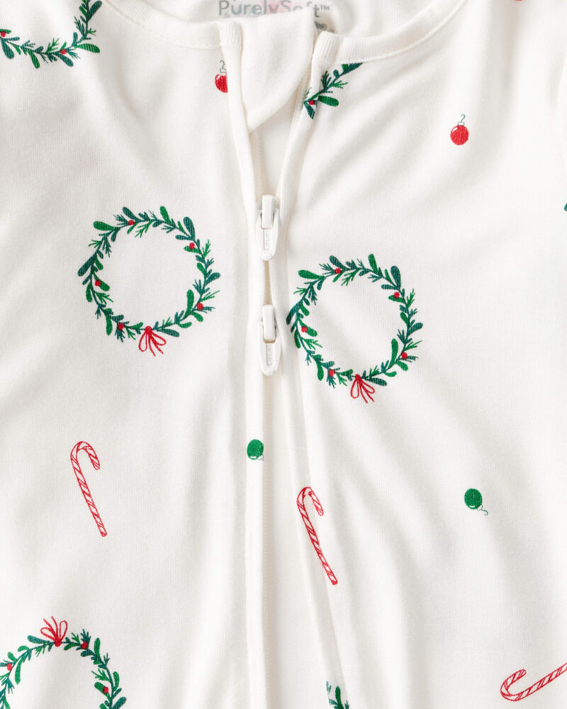 Baby Wreath Print PurelySoft Long-Sleeve Sleep & Play Pajamas - White, image 3 of 7 slides