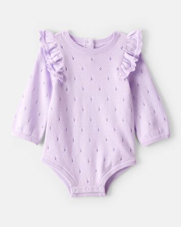 Baby Girl Long-Sleeve Sweater Bodysuit - Purple, 