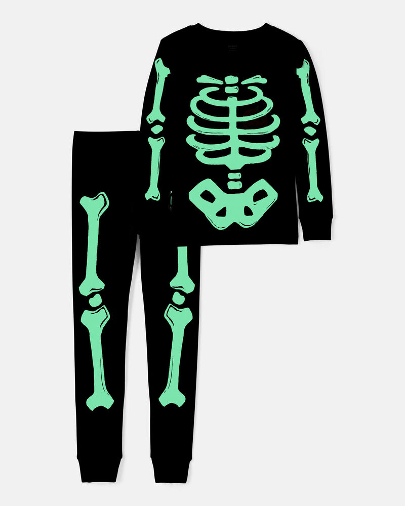 Kid 2-Piece Glow Halloween Skeleton 100% Snug Fit Cotton Pajamas - Black, image 2 of 4 slides