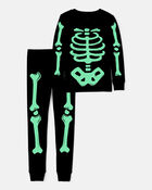 Kid 2-Piece Glow Halloween Skeleton 100% Snug Fit Cotton Pajamas - Black, image 2 of 4 slides
