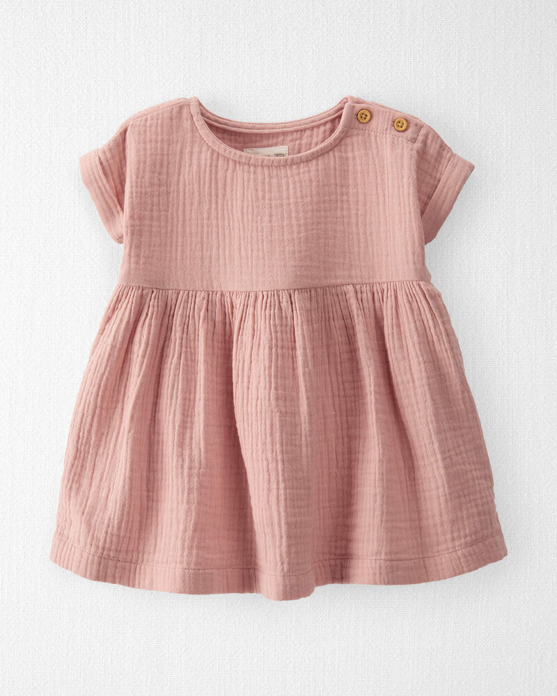 Baby Organic Cotton Gauze Dress in Pink, image 1 of 6 slides