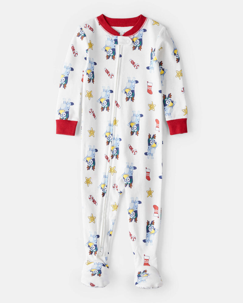 Baby Bluey™ Print 100% Cotton Long-Sleeve Snug Fit 1-Piece Pajamas - White, image 1 of 4 slides