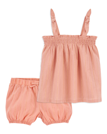 Baby 2-Piece Boho Chic Gauze Tank & Pull-On Woven Shorts Set - Orange
, 