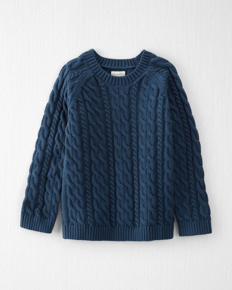 Kid Organic Cotton Cable Knit Sweater in Dark Sea Blue, image 1 of 4 slides