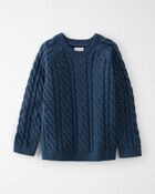 Kid Organic Cotton Cable Knit Sweater in Dark Sea Blue, image 1 of 4 slides