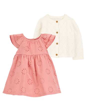 Baby 2-Piece Eyelet Cotton Dress & Cardigan Set
, 