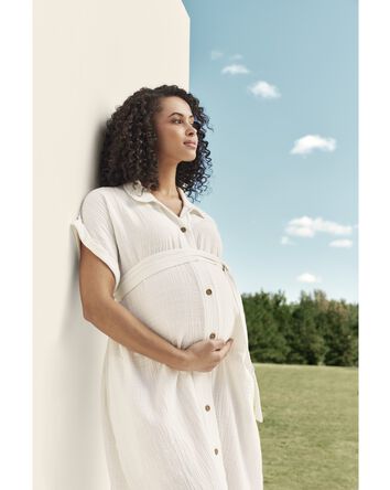 Adult Womens Maternity Midi Shirt Dress, 