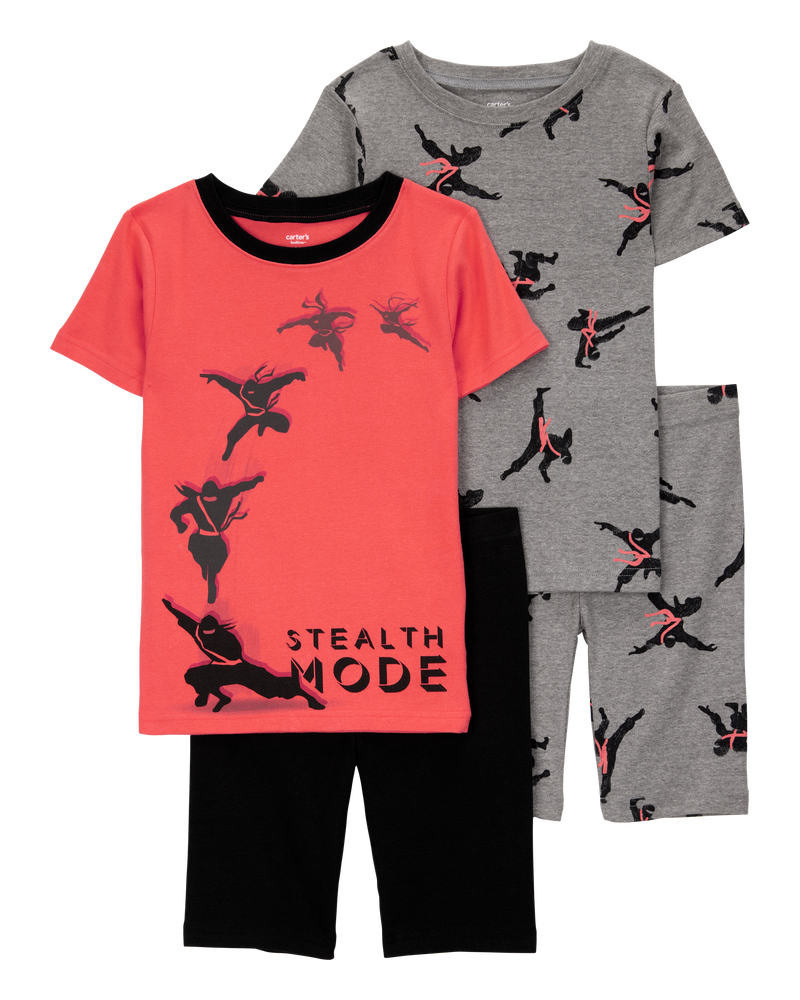 Kid Ninja Print Snug Fit Cotton 4-Piece Pajamas, image 1 of 4 slides