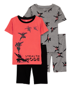 Kid Ninja Print Snug Fit Cotton 4-Piece Pajamas, image 1 of 4 slides
