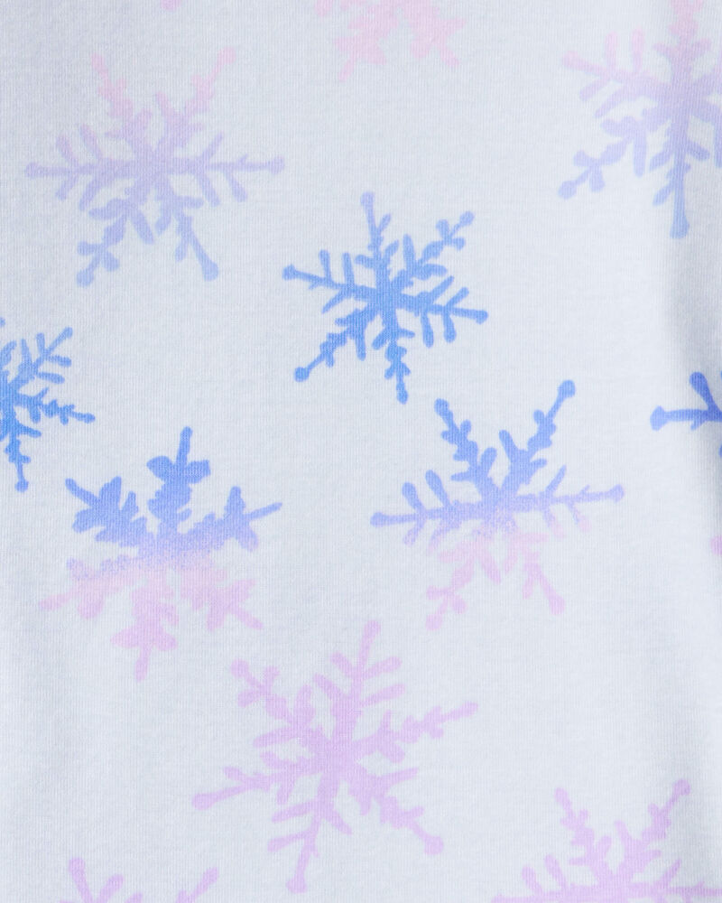 Girls Snowflake Print 100% Cotton Long-Sleeve Snug Fit 4-Piece Pajamas - Blue, image 4 of 5 slides