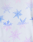 Girls Snowflake Print 100% Cotton Long-Sleeve Snug Fit 4-Piece Pajamas - Blue, image 4 of 5 slides