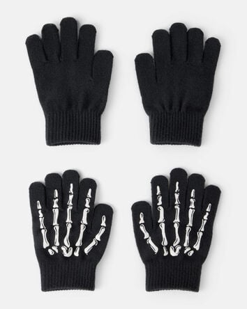 Boys 2-Pack Skeleton Gloves - Black, 