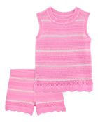 Toddler 2-Piece Striped Crotchet Knit Tank & Shorts Set - Pink, image 1 of 10 slides