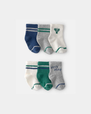Baby 6-Pack Pickleball Socks - Green/Grey, 