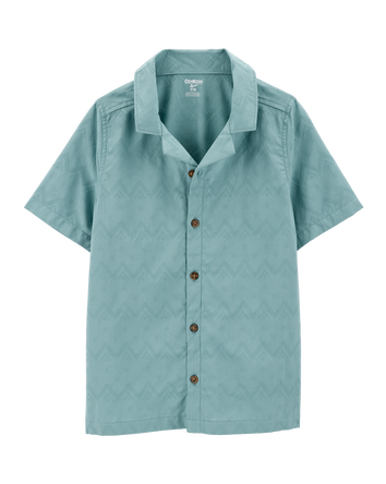 Kid Chevron Print Short-Sleeve Button-Down - Teal, 