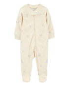 Baby Floral Print 2-Way Zip Terry Sleep & Play Pajamas - Ivory, image 1 of 3 slides