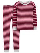 Red - Kid 2-Piece Striped Snug Fit Cotton Pajamas