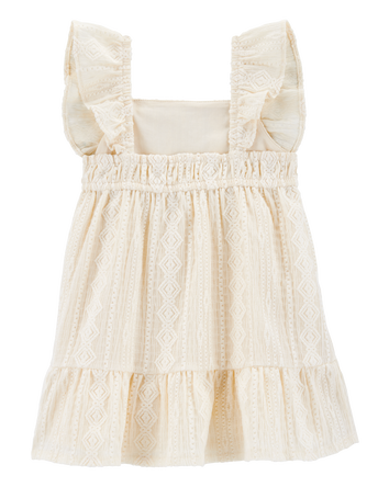 Baby Tiered Flutter-Sleeve Crochet Dress - Ivory, 