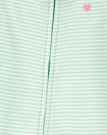 Baby Girl Striped Snug Fit Cotton Footie 1-Piece Pajamas - Green, 