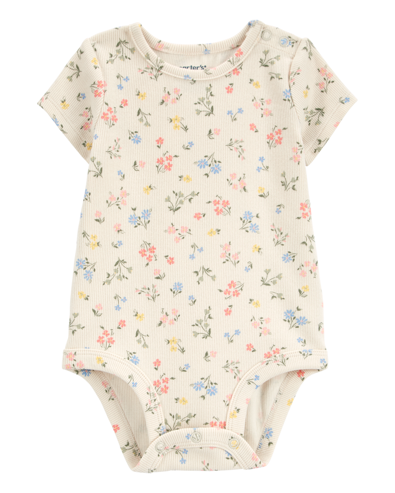 Baby Floral Short-Sleeve Bodysuit - Ivory, image 1 of 3 slides