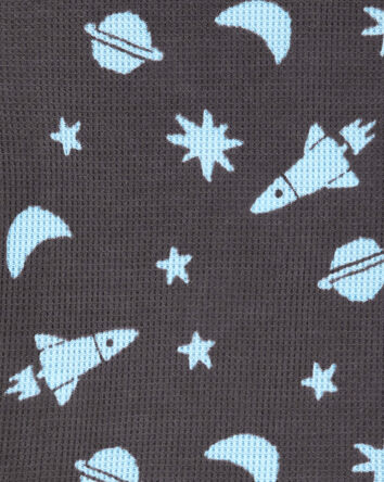 Toddler Boy Space Print Loose Fit Waffle Knit 2-Piece Pajamas - Navy, 