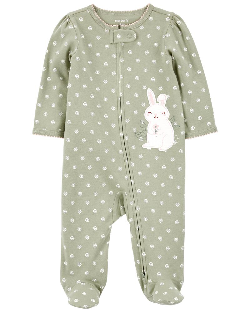 Bunny 2-Way Zip Cotton Sleep & Play Pajamas, image 1 of 4 slides