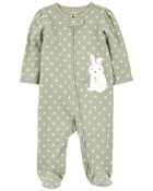 Bunny 2-Way Zip Cotton Sleep & Play Pajamas, image 1 of 4 slides