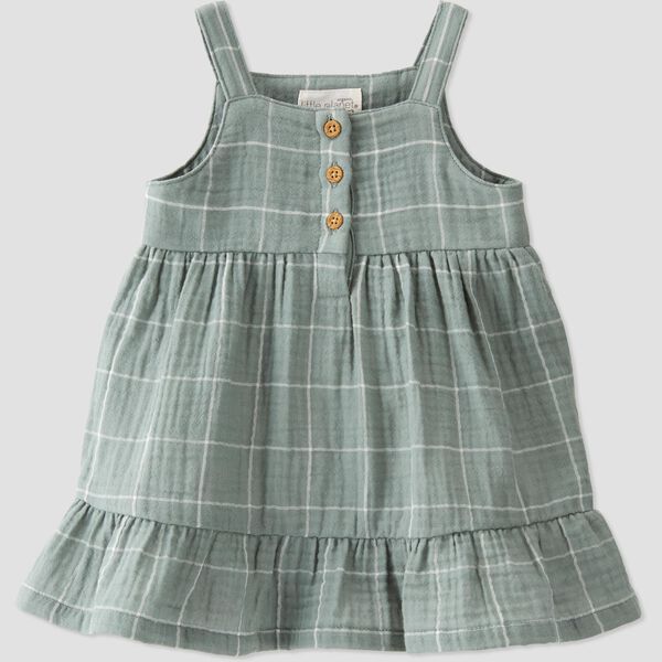 Green Plaid Baby Organic Cotton Gauze Dress