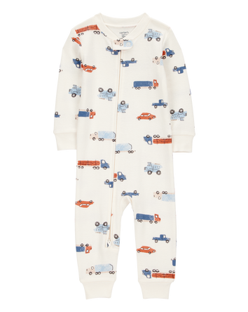 Baby Boy 1-Piece Car Print 100% Snug Fit Cotton Footless Pajamas - Ivory, 