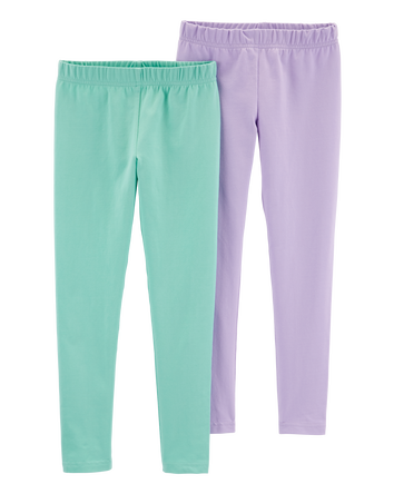 Kid 2-Pack Turquoise & Purple Cotton Stretch Leggings, 