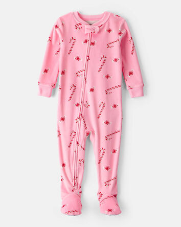 Baby Girl Peppermint Print DreamPlush Long-Sleeve Snug Fit 1-Piece Pajamas - Pink, 