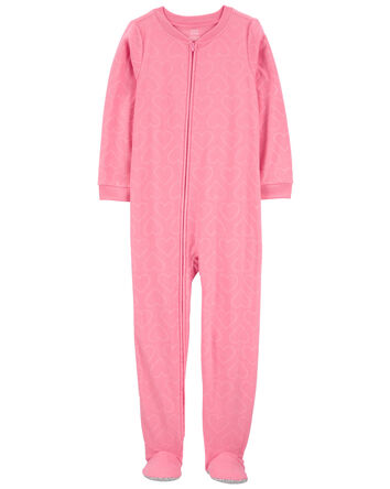 1-Piece Heart Fleece Footie Pajamas, 