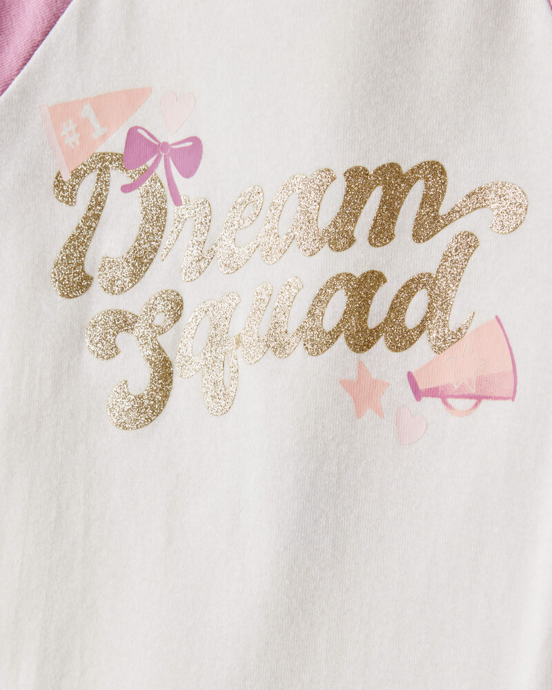 Girls Cheerleading Print 100% Cotton Long-Sleeve 4-Piece Pajamas - White/Pink, image 2 of 5 slides